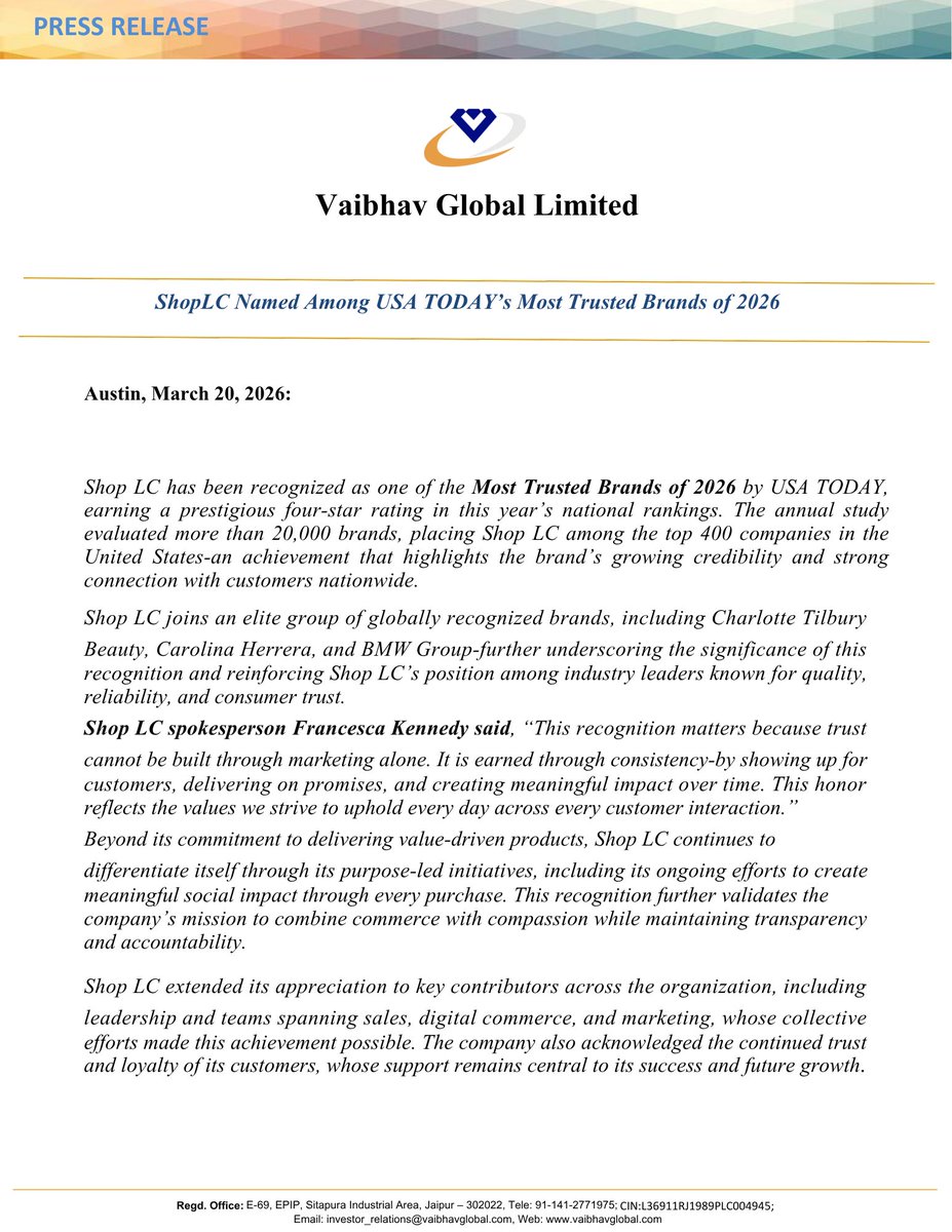 Vaibhav Global (VGL Group) tweet media