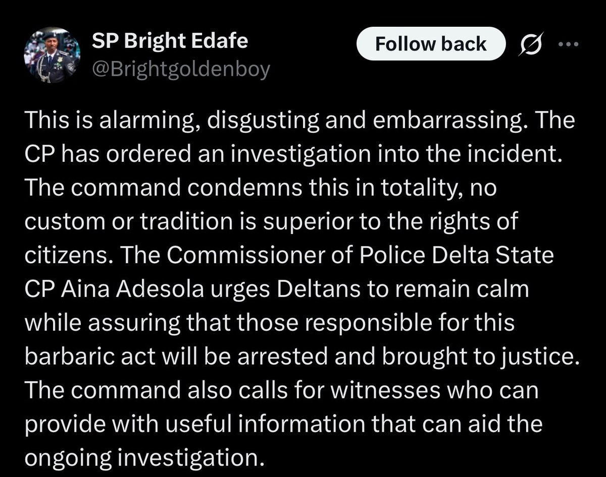 NigeriaStories's tweet image. BREAKING NEWS: Delta state police command condemns action by men in viral video and begins investigation to arrest suspects involved in the act