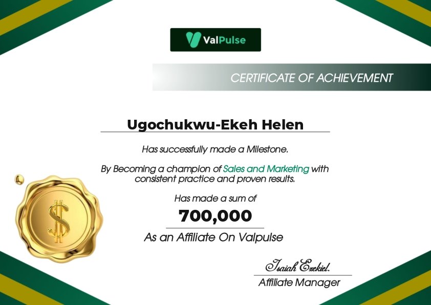700k Made From Affiliate Marketing on <a href="/Valpulse/">Valpulse</a> ....

 6weeks of starting on this platform Affiliate Marketing Changed My Life....

Have Made over Millions of Naira over 3 years of being in this business....All I can say....It keeps getting better 💯💯
