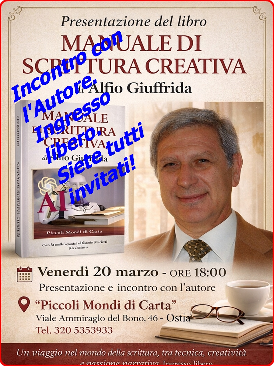 giuffrida_a's tweet photo. Cari amici, oggi, alle ore 18, a ostia in viale Ammiraglio del Bono 46, ci sarà la presentazione del libro “Manuale di scrittura creativa”. Non mancate, ingresso libero. https://t.co/8OFEYnveSV