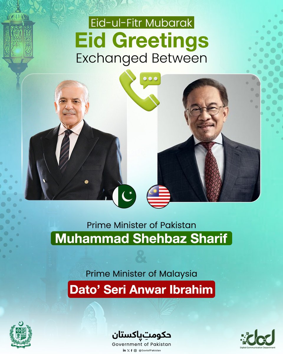 Pakistan-Malaysia Leaders Hold Telephonic Discussion Focusing on Eid Greetings, Peace Efforts, and Strengthening Ties
