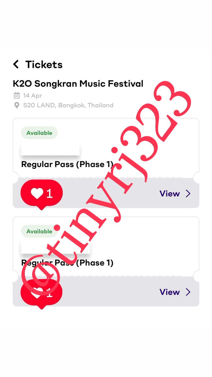 tinyrj323's tweet photo. ปล่อยบัตร K2O  Phase 1 2 ใบ ราคา 2750 บาทค่า (อันนี้รวมค่าธรรมเนียมที่จ่ายไปนะคะ) #K2O #K2O2026 #K2OSongkran #SongkranFestival  #KISS_OF_LIFE #riiz #bus #beus #ต้าอู๋ https://t.co/7ufQ4UiuHa