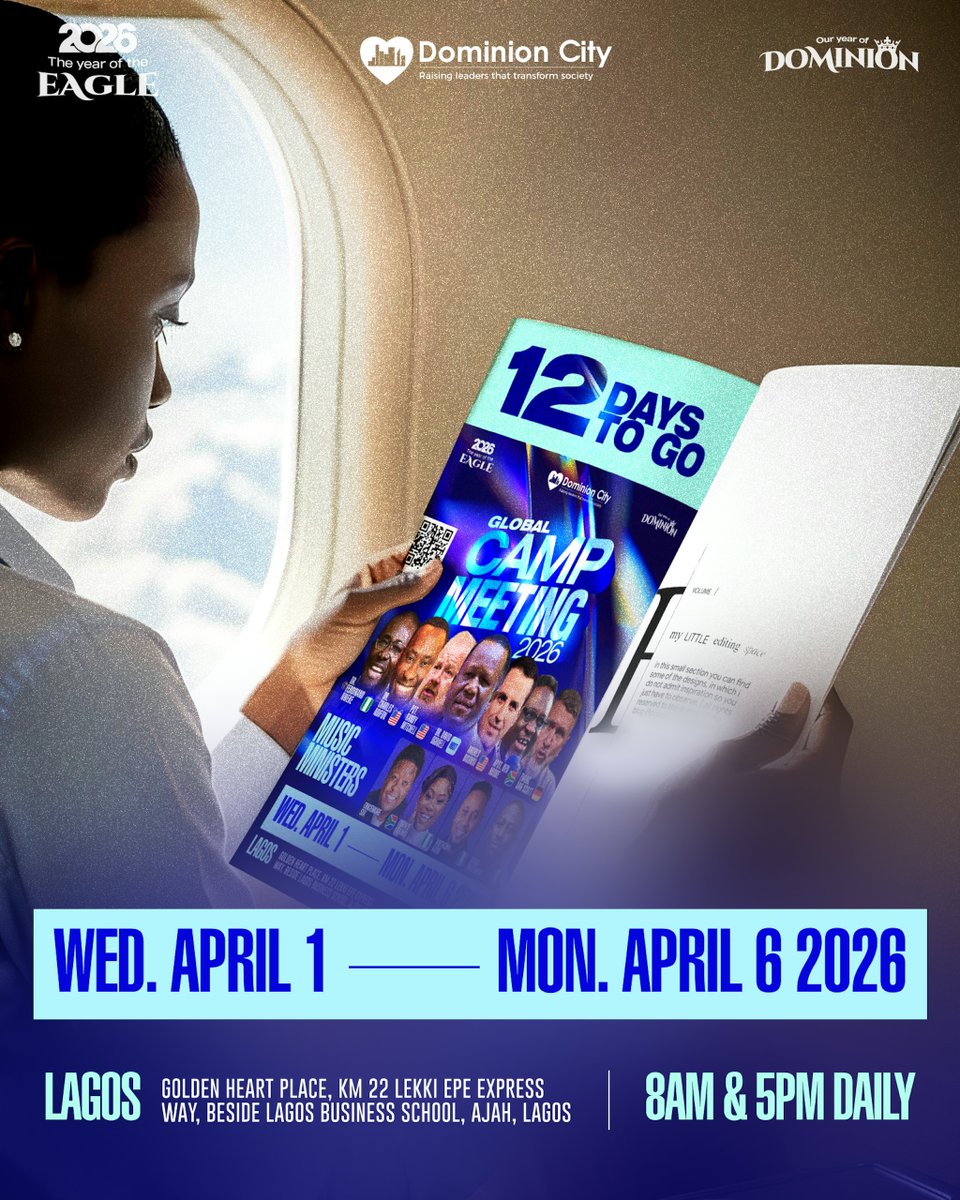 thedominioncity's tweet photo. It's 12 days to landing in Camp Meeting 2026.

What are your expectations?

Which country are you coming from?

Tell us in the comments.

#GlobalCampMeeting2026 https://t.co/gaLQJ6L0Nd