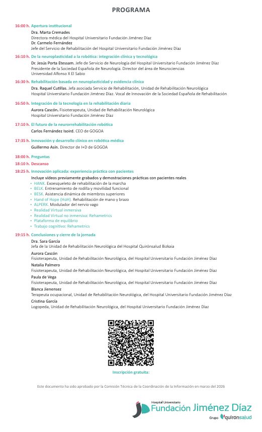 #Agenda 📆 El próximo jueves 9 de abril organizaremos las Jornadas de Innovación Tecnológica en Neurorrehabilitación