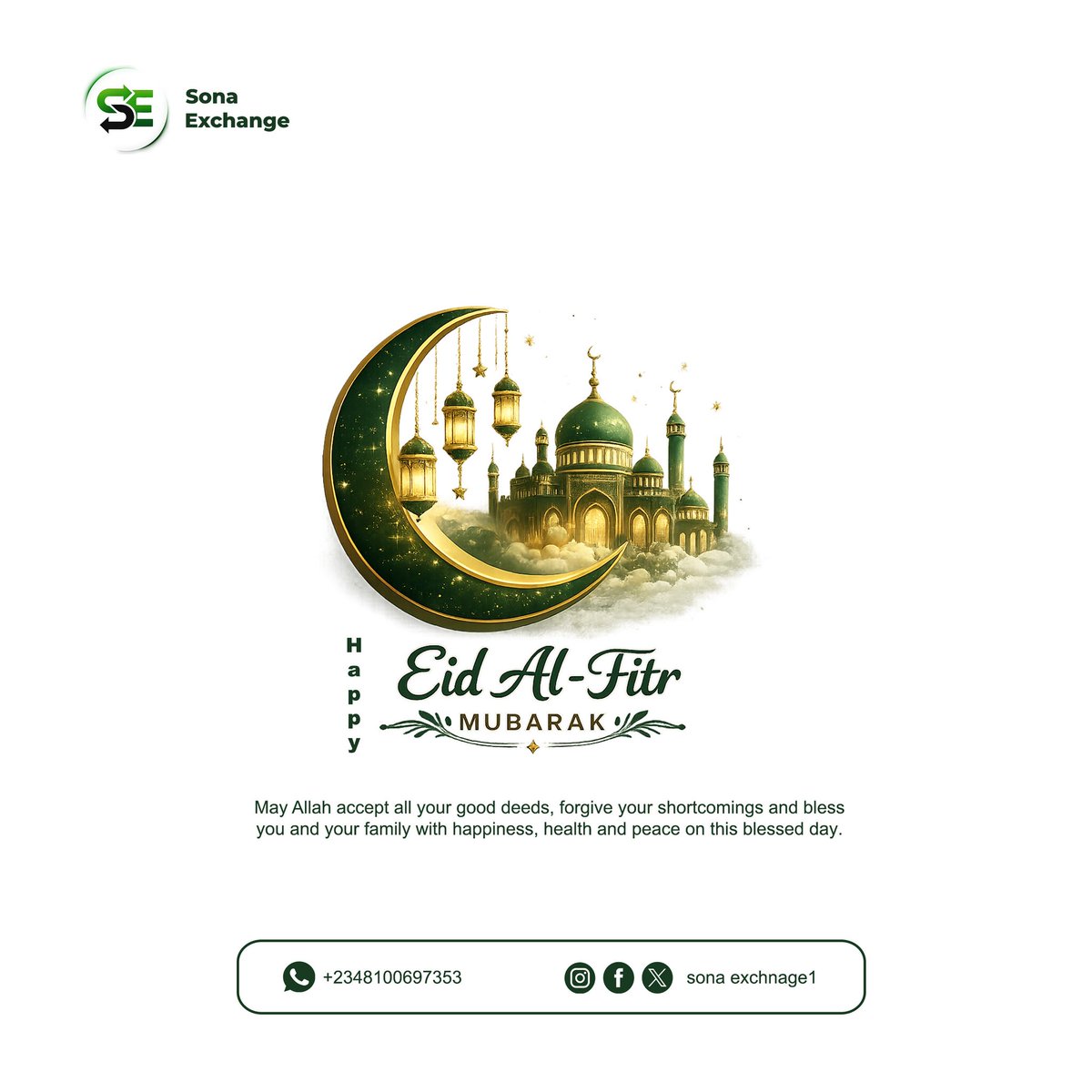 sona_exchange1's tweet photo. May this blessed day bring happiness to your heart, prosperity to your home and success in all that you do 🙏🏻

Eid Mubarak to you and your loved ones from all of us at Sona Exchange 🤍

#Greetings
#Eid_Mubarak
#CelebrateEid https://t.co/2jilx215kt