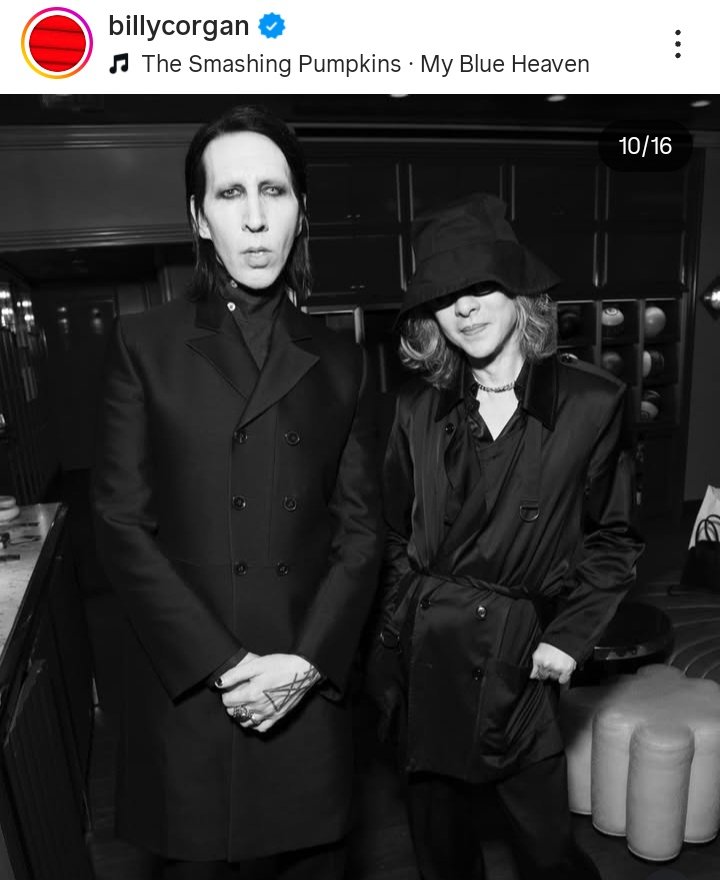 🩵💕Billy Corgan from The Smashing Pumpkins posted this lovely photo of Marilyn Manson and Yoshiki from his birthday party!!💕🩵