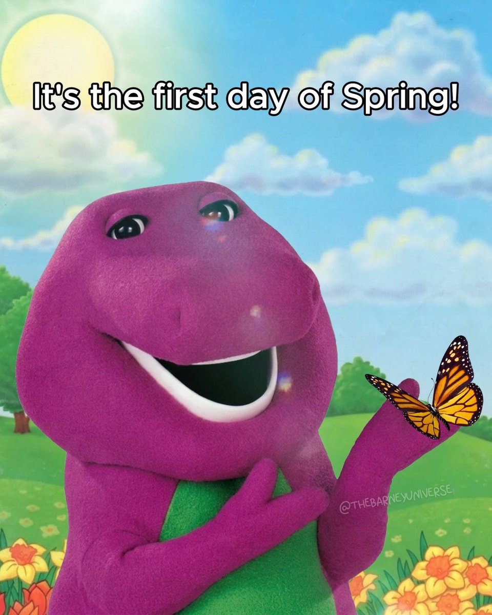 barneyuniverse's tweet photo. Barney is ready for a bright new season! Time for sunshine, flowers, and super-dee-duper fun with friends! 🌸🌷💜 https://t.co/Fpu89Kdu2z