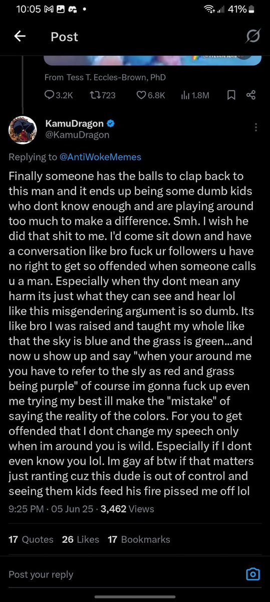 I’m so confused I thought all the homies support trans folk and their existence, but still actively follow and commission @/KamuDragon? Was this not a huge transphobic rant he’d said (even if said transgender person is a pos)? It’s why I unfollow whoever rt’s