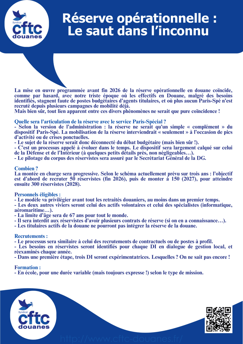 cftcdouanes's tweet photo. La réserve opérationnelle en douane : l'arbre qui cache la forêt ! Jusqu'à 300 agents appelés ponctuellement alors que les effectifs pérennes des #douanes ont lourdement chuté ces dernières années ! #CFTC https://t.co/aI8GO6IiL2