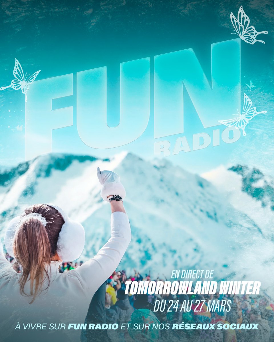 funradio_fr's tweet photo. ❄️ FUN RADIO EN DIRECT DE TOMORROWLAND WINTER ❄️

Dans quelques jours, Fun Radio va vous fait vivre Tomorrowland Winter en direct, pour une édition qui s’annonce plus magique que jamais. 💙🦋

Rendez-vous dès mardi 24 mars sur Fun Radio et sur nos réseaux sociaux. 🥰 https://t.co/IRyx2HLSuC
