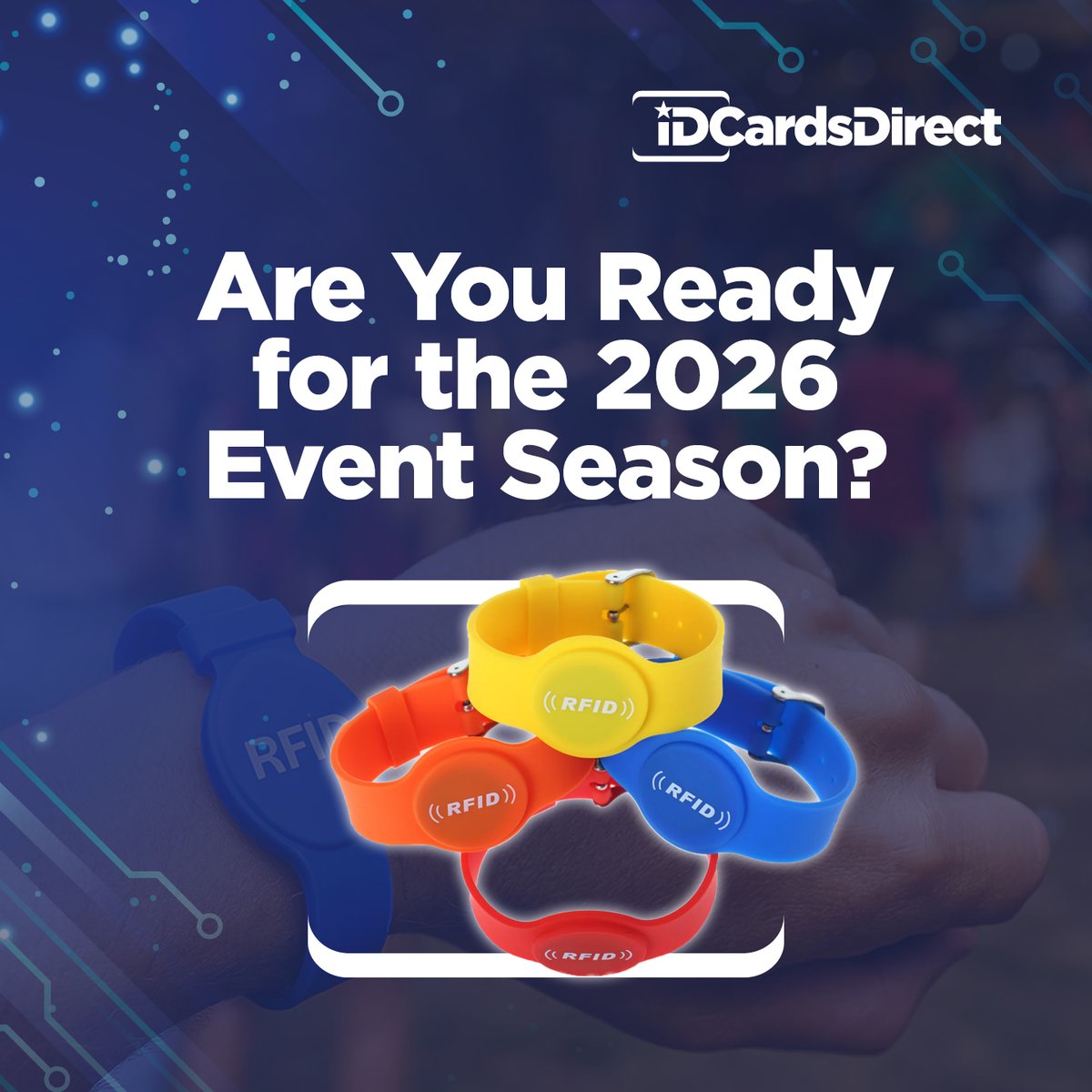 idcardsdirect's tweet photo. Are you ready for the 2026 event season? ID Cards Direct supplies RFID silicone wristbands and custom printed wristbands for improved festival security and easy cashless payments. 👌💷

Be prepared before the season starts: https://t.co/pwvtXcKgb3 https://t.co/PrHv9zVF54