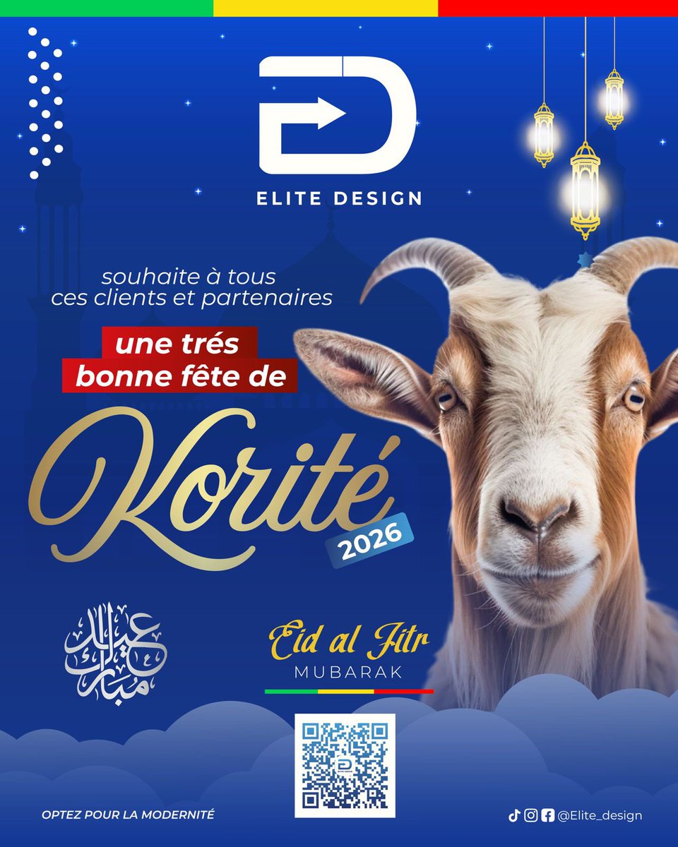 elitedesigngraf's tweet photo. 🌙✨ Eid Moubarak ! ✨🌙

En cette fête bénie, toute l’équipe d’Elite Design vous adresse ses vœux les plus sincères de paix, de bonheur et de prospérité.

Nous vous remercions chaleureusement pour votre confiance et votre collaboration tout au long de l’année. Votre soutien est au cœur de notre motivation à innover et à vous offrir le meilleur de la communication visuelle.

Que cet Eid soit pour vous et vos proches un moment de joie, de partage et de réussite.

Eid Moubarak à tous nos précieux clients et partenaires 🤍

📞 77 392 49 33
🌐 https://t.co/WehU0hyfVl