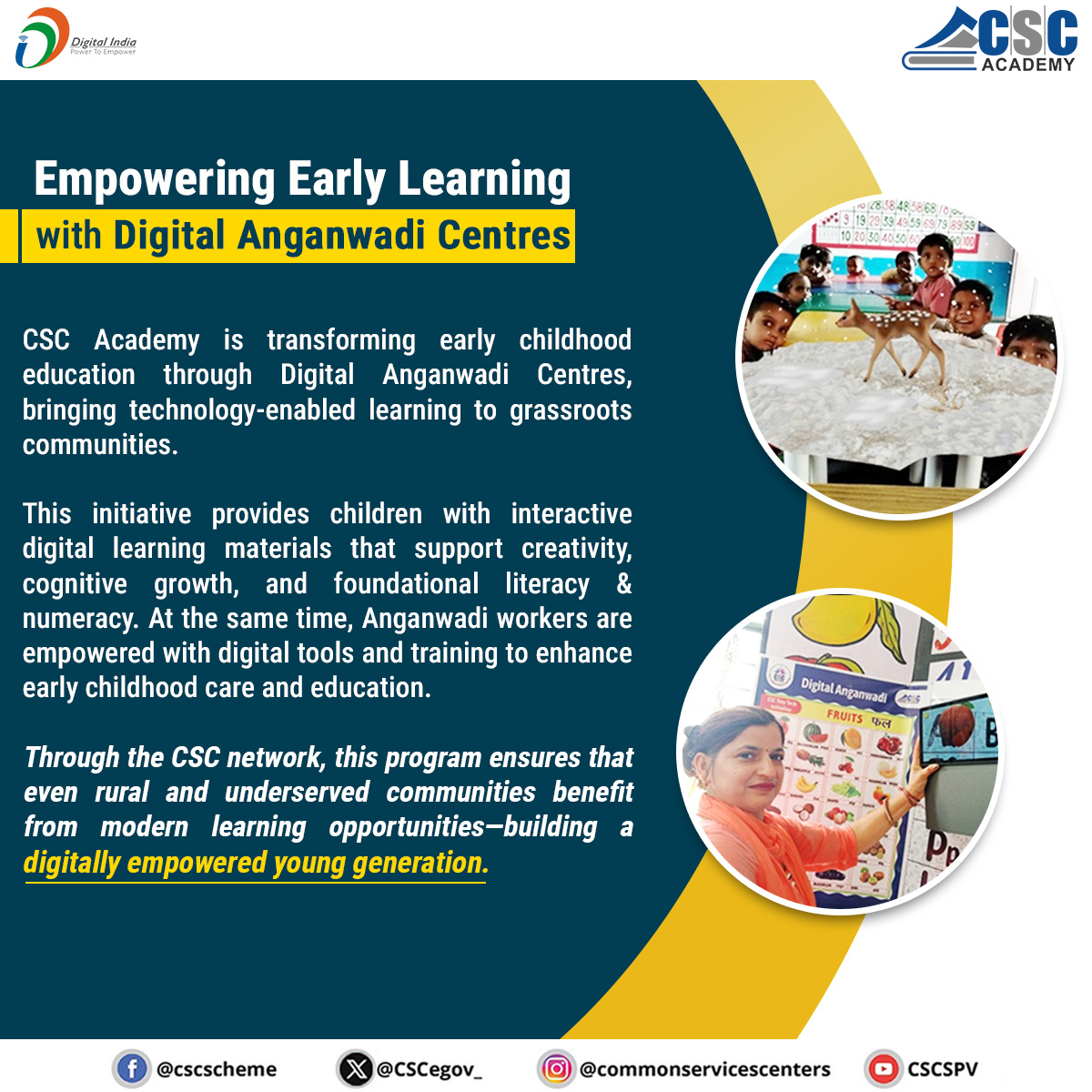 academy_csc's tweet photo. Empowering Early Learning with Digital Anganwadi Centres...
#CSCAcademy is transforming early childhood education through Digital Anganwadi Centres, bringing technology-enabled learning to grassroots communities.
#DigitalAnganwadi #CSC #DigitalIndia #CSCEducation https://t.co/jw10BbPCYo
