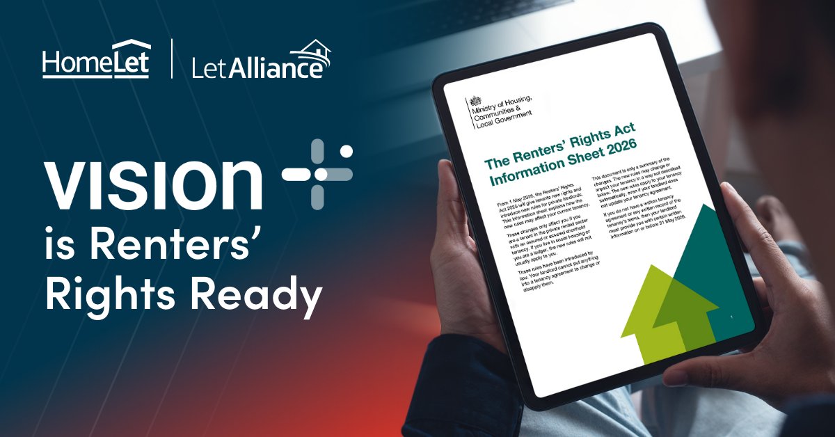 The Renters’ Rights Act Information Sheet has been published.
 
Our partner agents can rely on Vision+ to:
 
- Automatically send the information sheet to tenants
- Keep a clear record of what each tenant has received 
- Reduce your compliance risk and manual admin