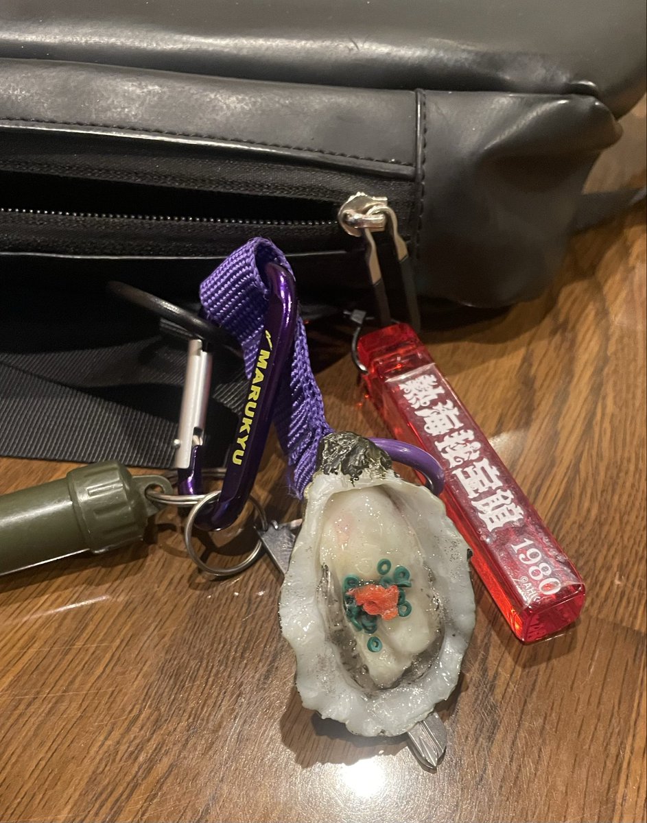 wn52w's tweet photo. キーホルダーを貰った。
普段から生牡蠣を扱っているので少し可愛がってやる事に。
ラメのレジンでヌメ感を出しアース線で青葱を作り綿棒をほぐして朱肉とレジンを混ぜ赤卸しを！

いいじゃないか！
こーゆーので良いんだよ！
#生カキ
#生牡蠣
#孤独のグルメ
#レジンアート
#キーホルダー https://t.co/I95YgVq12v