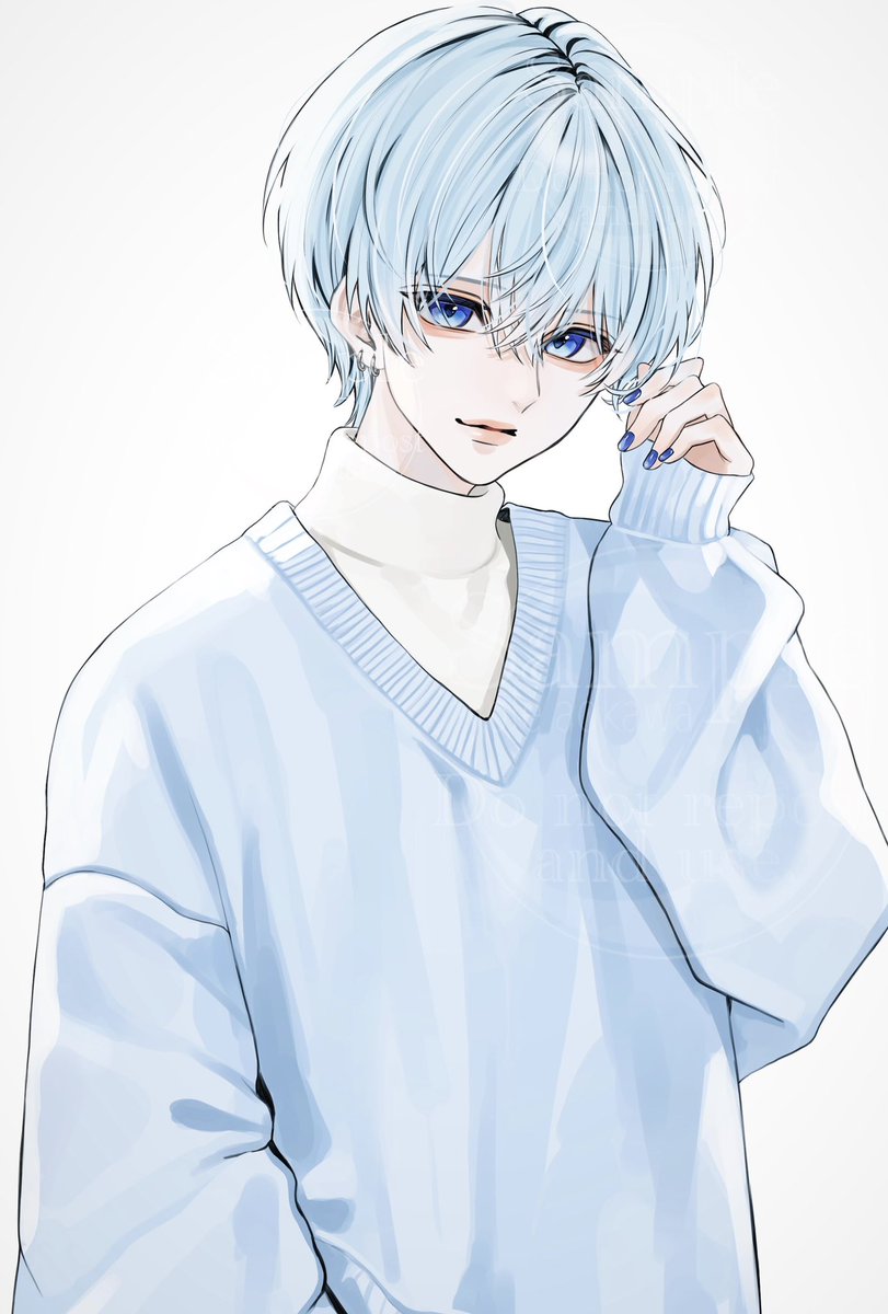 淡い水色の中性的な子のご依頼絵でした！ありがとうございました✨️