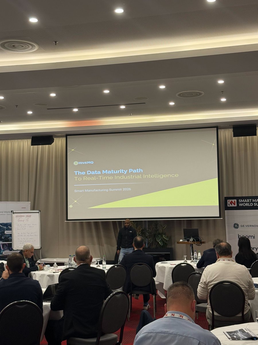 HiveMQ's tweet image. From AI pilots to production-scale impact: that’s the conversation we’re bringing to the Smart Manufacturing World Summit in Stuttgart. Here are a few snapshots from yesterday. 

#SmartManufacturing #IndustrialAI #AgenticAI #IIoT #Manufacturing #DigitalTransformation #HiveMQ