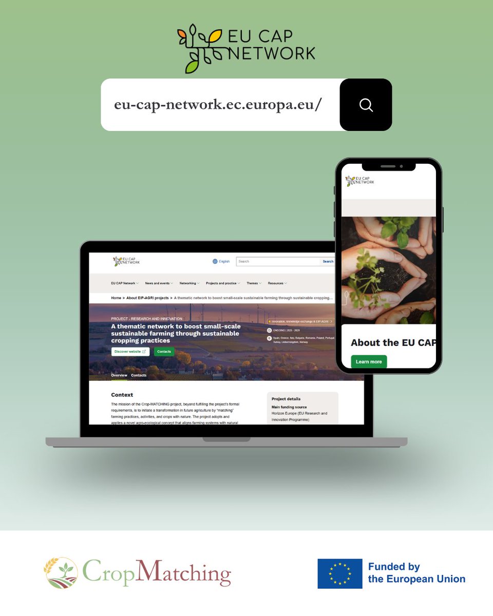 CropMatchingEU's tweet photo. 🌱 Crop-MATCHING is now featured on the @eucapnetwork !

Our project supports small-scale sustainable farming through crop diversification and smarter crop matching strategies.

🔗 Learn more: https://t.co/nEP0PT1TqV https://t.co/lK0hjMlzhL