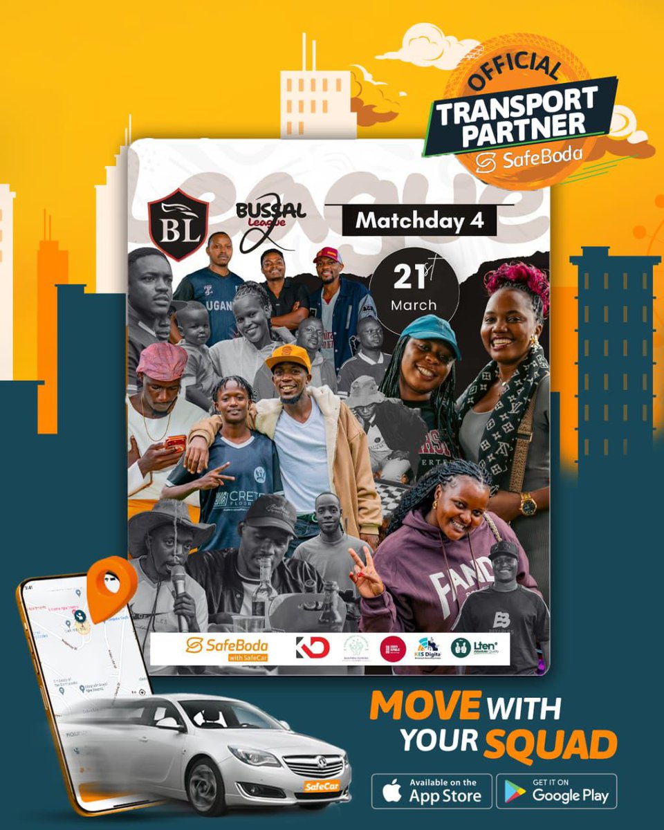 BussalLeague's tweet photo. Matchday 4 is tomorrow, and @SafeBoda has got you. 

Order a #safecar 🚗 and move with your squad comfortably as you head to Centenary Park  for the #BussalLeague 

#TheStruggleContinues || #FfeBuddo https://t.co/PyDMiLnuEz