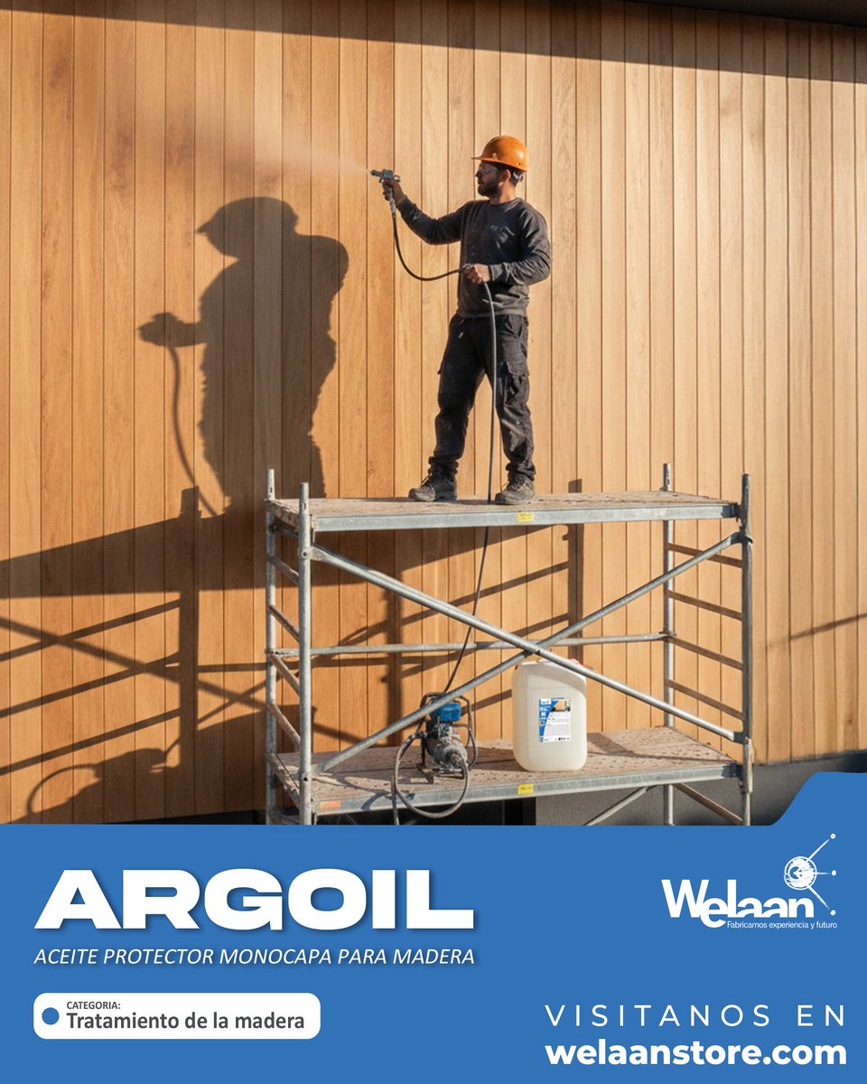Welaan's tweet photo. 🌿 ARGOIL: impregnante que protege y realza la madera. Respeta la veta, añade conservantes contra hongos e insectos y bloquea rayos UV. Ideal para tarimas, pérgolas, verjas y mobiliario urbano. 💪✨ #Welaan #ProtecciónMadera #MaderaDuradera https://t.co/PjcZ7UziHS