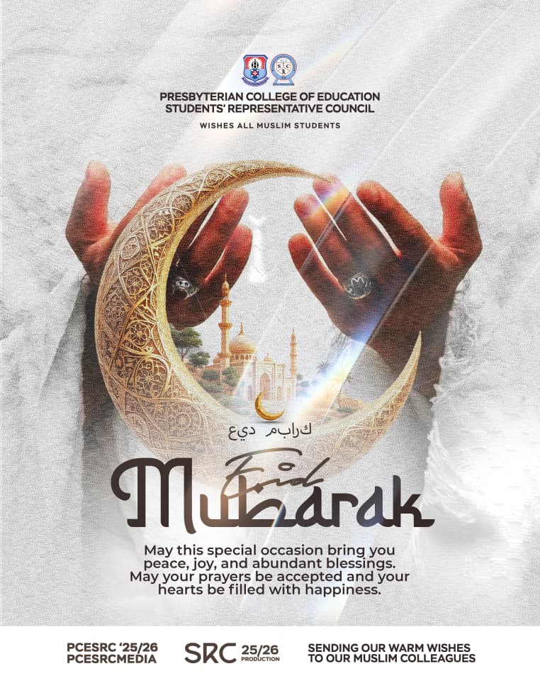 PCESRC's tweet photo. 📍📍📍📍📍📍📍📍📍📍📍📍📍📍📍📍📍📍Warm wishes from the Presbyterian College of Education Students’ Representative Council! 
Celebrate this Eid Mubarak with golden crescent art and heartfelt prayers for peace, joy.
Much blessings to all Muslim students https://t.co/oJEB5wkJ1B