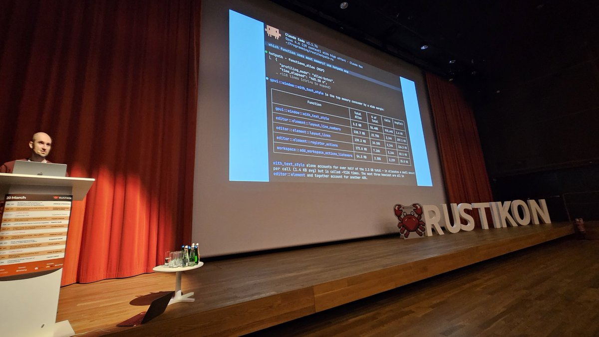 rustikonconf's tweet photo. What is https://t.co/umCZigLrFp and how does it compare to other profiling tools? @_pawurb in his practical, live-coding presentation showcases AI-powered Rust debugging session using hotpath MCP interface. https://t.co/2LBWOmbYuG