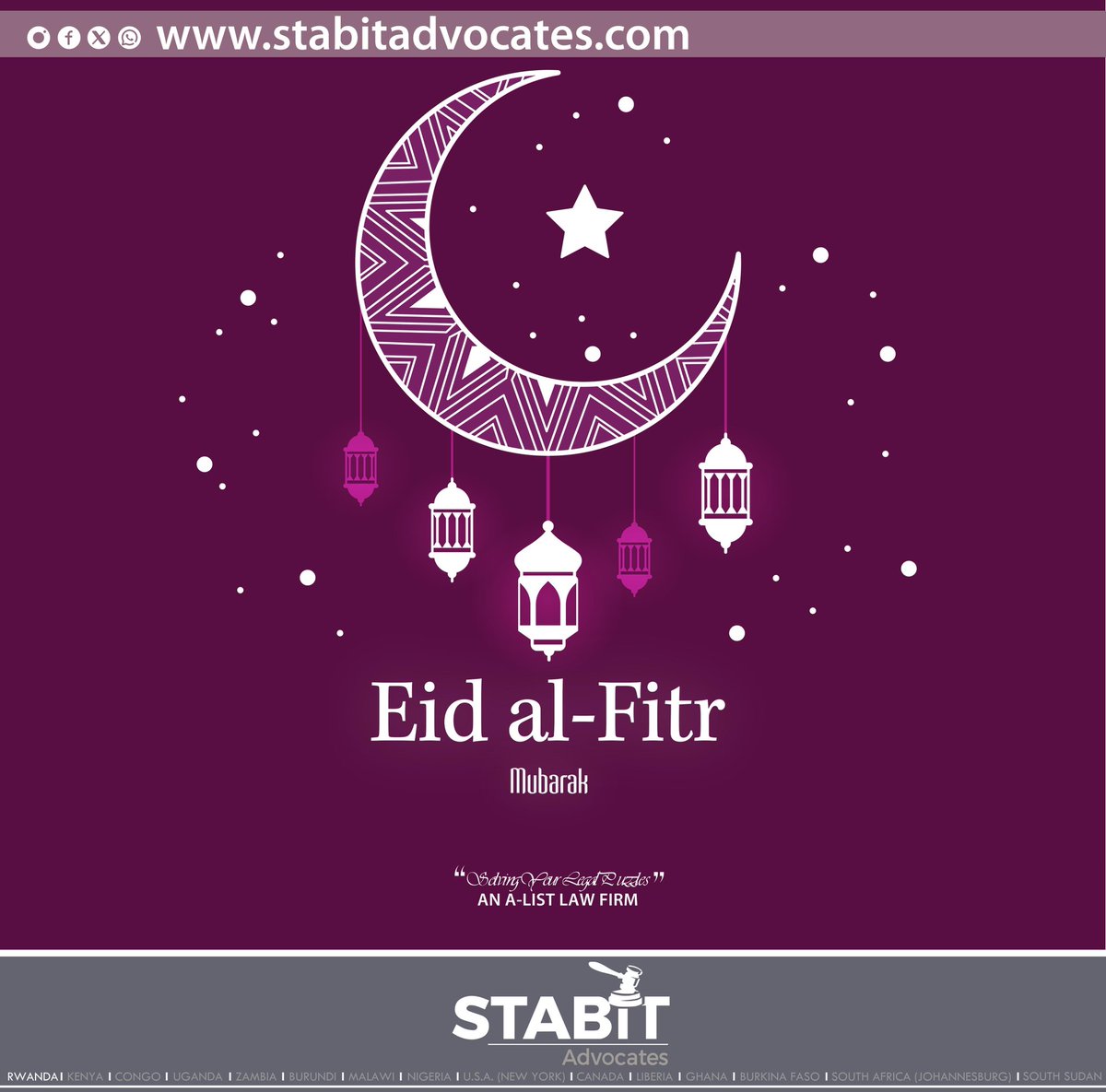 herbert_zziwa's tweet photo. Warm wishes from STABIT ADVOCATES focused on Peace, Joy, and Gratitude. To You our Muslim Brothers and Sisters; May your life be filled with Happiness, Peace, and endless Blessings🙏🏾.

#Eid al-Fitr https://t.co/Lbs2hq3Myv