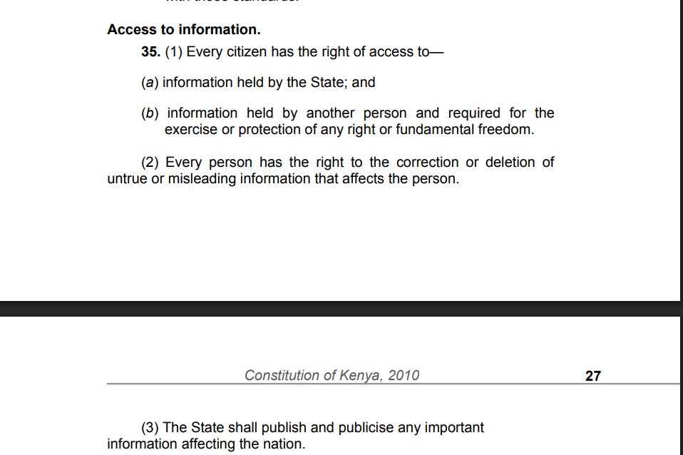 Article 35 gives YOU the power to fight corruption &amp; impunity.

Want to know how public funds are spent? 
Ask.

Want to know who got a Kenyan passport despite US sanctions? 

Ask.

They ignore?

Escalate to CAJ (like I did today).

Your Constitution backs you. Use it!