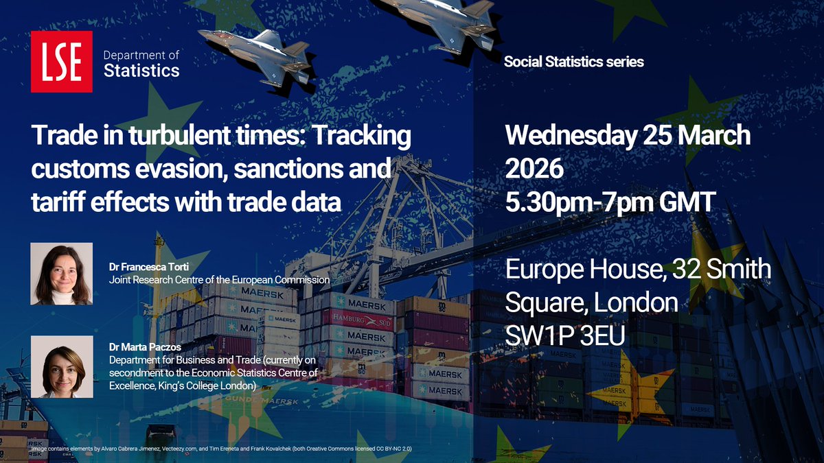 ESCoE Research Associate <a href="/MartaPaczos/">Dr. Marta Paczos</a> is speaking at this <a href="/LSEStatistics/">LSE Statistics</a> event on trade in turbulent times next Wednesday 25 March, 17:30 - 19:00.

Sign up for free 👉 tinyurl.com/bde536w7