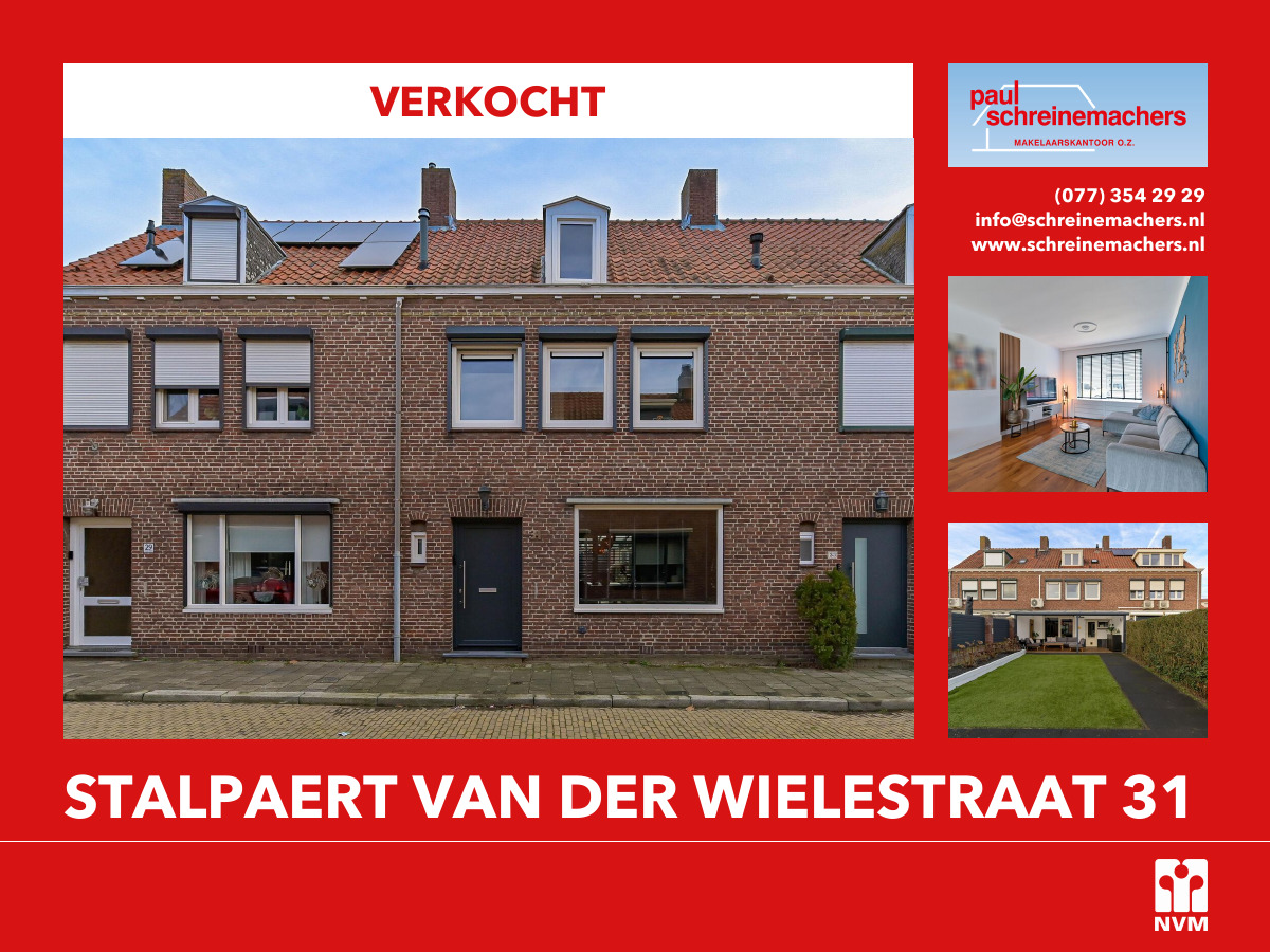 ❗DEFINITIEF VERKOCHT❗️
Stalpaert van der Wielestraat 31, Venlo

🍾🥂 Verkoper en kopers nogmaals van harte gefeliciteerd. Wij willen jullie bedanken voor de prettige samenwerking en wensen de kopers veel woonplezier toe.