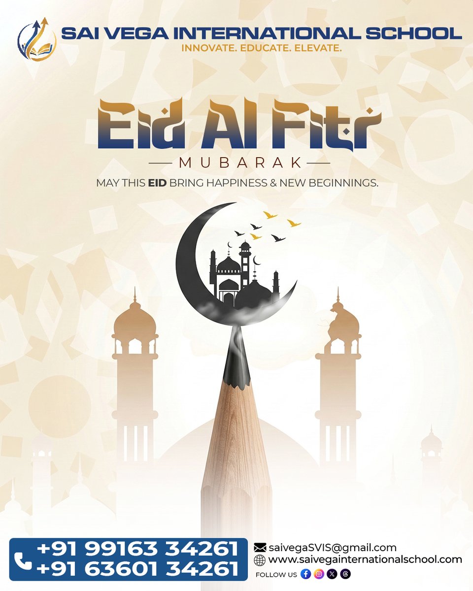 saivega_school's tweet photo. 🌙 Eid Mubarak!
May this Eid bring happiness, peace, and new beginnings.

At Sai Vega International School, we celebrate the values of kindness, unity, and joy that make every celebration special. Wishing everyone a blessed and joyful Eid. 🌙

#eidmubarak #eidulfitr #eid2026 https://t.co/cGTF6jNyU5