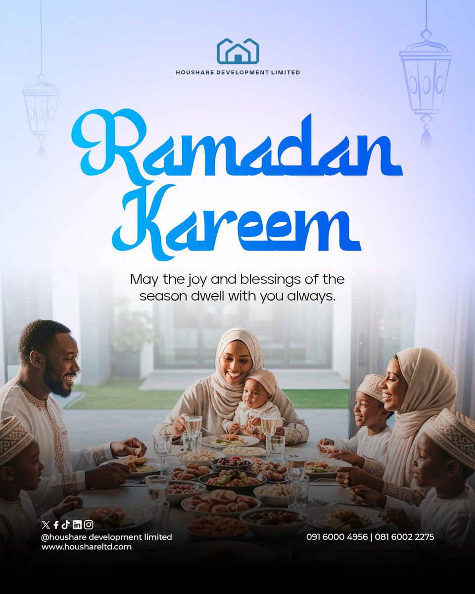 Houshareltd's tweet photo. "May the joy and blessings of the season dwell with you always." 🤲🏼✨

Ramadan Kareem from *Houshare Development Limited*. We wish you a peaceful month filled with faith, family, and fine moments.

#Ramadan #Houshareltd #PeaceAndBlessings #RamadanMubarak https://t.co/J30Qrou7Ew