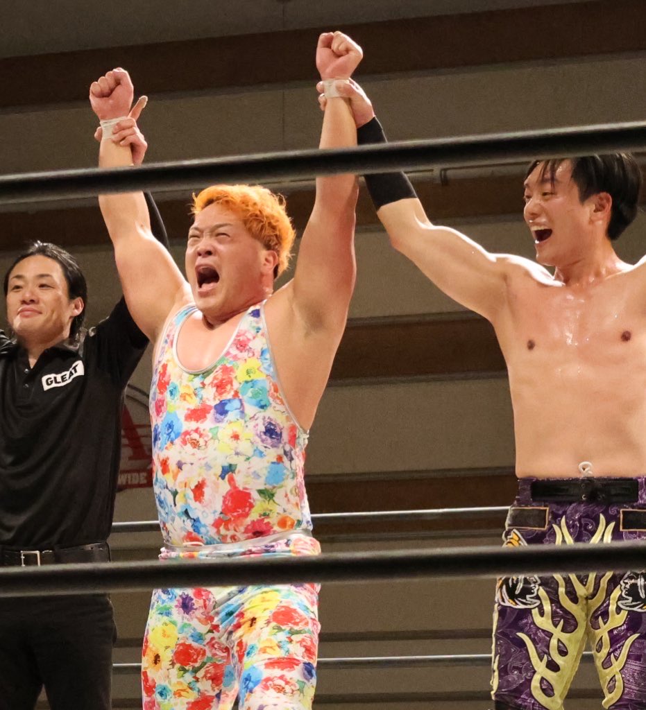 a_gle_rkj's tweet image. 2026.3.20
GLEAT HOUSE SHOW in YOKOHAMA 
横浜ラジアントホール 
　　　　
【メインイベント】
T-Hawk &amp;amp; 田村ハヤト &amp;amp; 河上隆一
vs
&amp;lt;B.G.I.&amp;gt;
石田凱士 &amp;amp; JDリー &amp;amp; 大門寺崇

☀️リーダー勝利☀️

#河上隆一 選手
#THawk 選手
#GLEAT