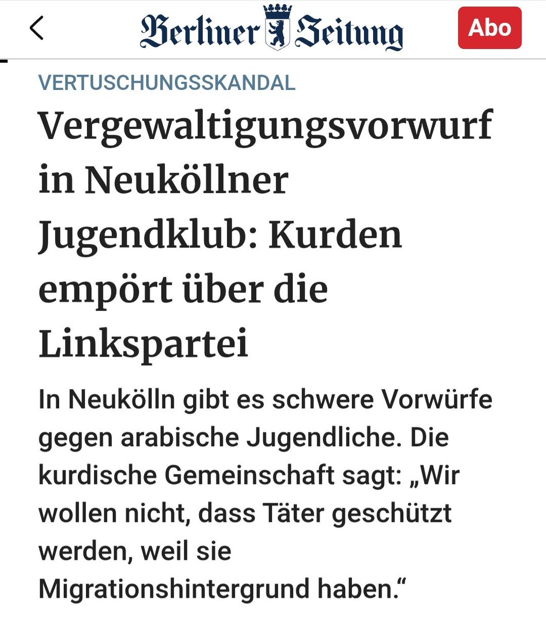 zukunft37's tweet photo. Die Polizei und die Behörden wollten "die Tatverdächtigen wegen ihres Migrationshintergrundes nicht stigmatisieren" und verzichtete monatelang auf eine Strafverfolgung.
Darüber ist die kurdische Gemeinschaft - völlig zurecht - erbost:
„Wir wollen nicht, dass Täter geschützt werden, weil sie Migrationshintergrund haben.“
Nein, das wollen wir auch nicht!
Wenn Recht und Gesetz aufgrund eines Migrationshintergrundes anders angewendet werden, dann zeigt das wie extrem falsch es derzeit in Deutschland läuft! 😠