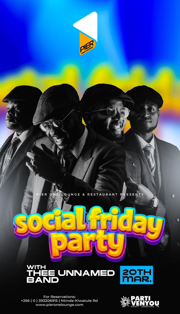 hudson_mugweri's tweet photo. Time to get ready for the #SocialFridayParty @Pier1_Ntinda 

Come and party with Thee Unnamed Band, @djalberto43 , Meek DJ, DJ Wolfie and DJ Adam. 

Time to enjoy the EID Mubaraka in style. 

Make your reservations asap. https://t.co/50ChC2cp5K