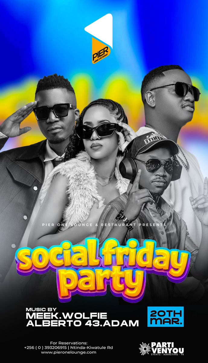 hudson_mugweri's tweet photo. Time to get ready for the #SocialFridayParty @Pier1_Ntinda 

Come and party with Thee Unnamed Band, @djalberto43 , Meek DJ, DJ Wolfie and DJ Adam. 

Time to enjoy the EID Mubaraka in style. 

Make your reservations asap. https://t.co/50ChC2cp5K