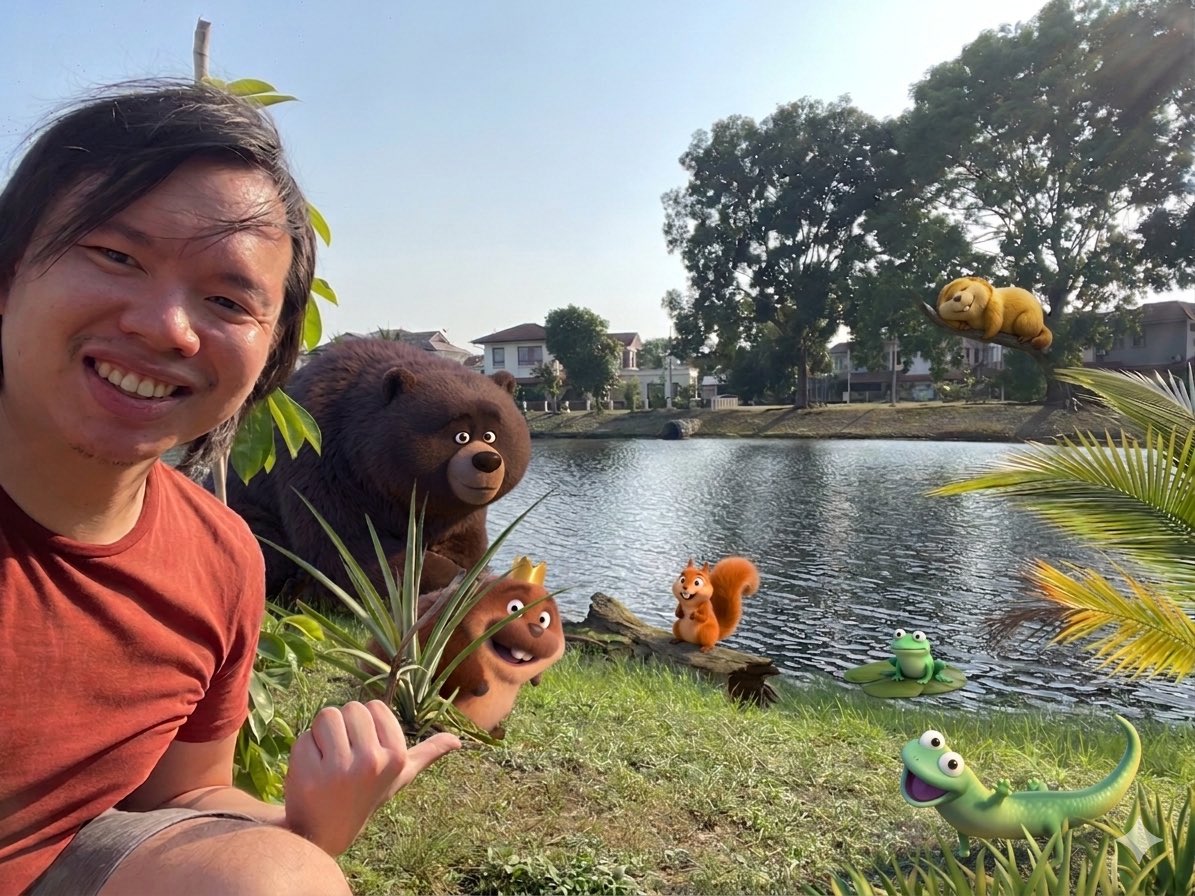 ChingYuTan's tweet photo. Caught up with King George 👑🦫 Tom 🦎 and the gang in our neighbourhood lake, discussing how we can encourage beavers to build our ecosystem here.

Check out Hoppers! Such a fun and meaningful film especially if you love nature. ❤️✨ https://t.co/4EmnbaeWGa