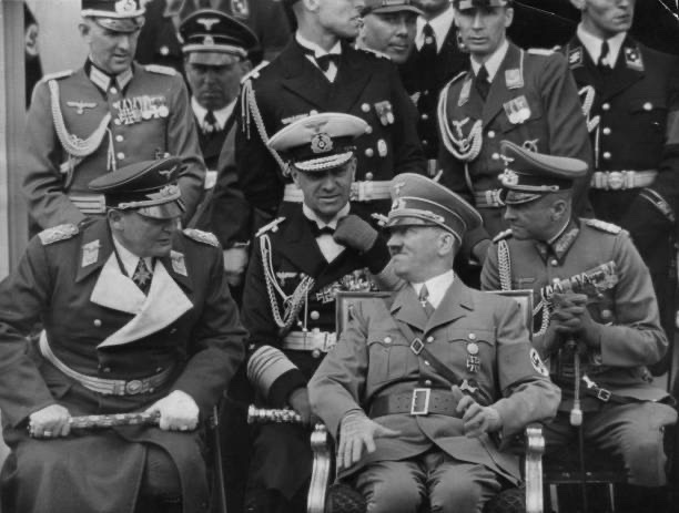 thepalehundreds's tweet photo. Hermann Goering, Erich Raeder, Adolf Hitler and Walther von Brauchitsch in the Fuhrer's box during Hitler's 50th birthday parade.

Berlin
April 20 1939 https://t.co/pjFVEvES5t