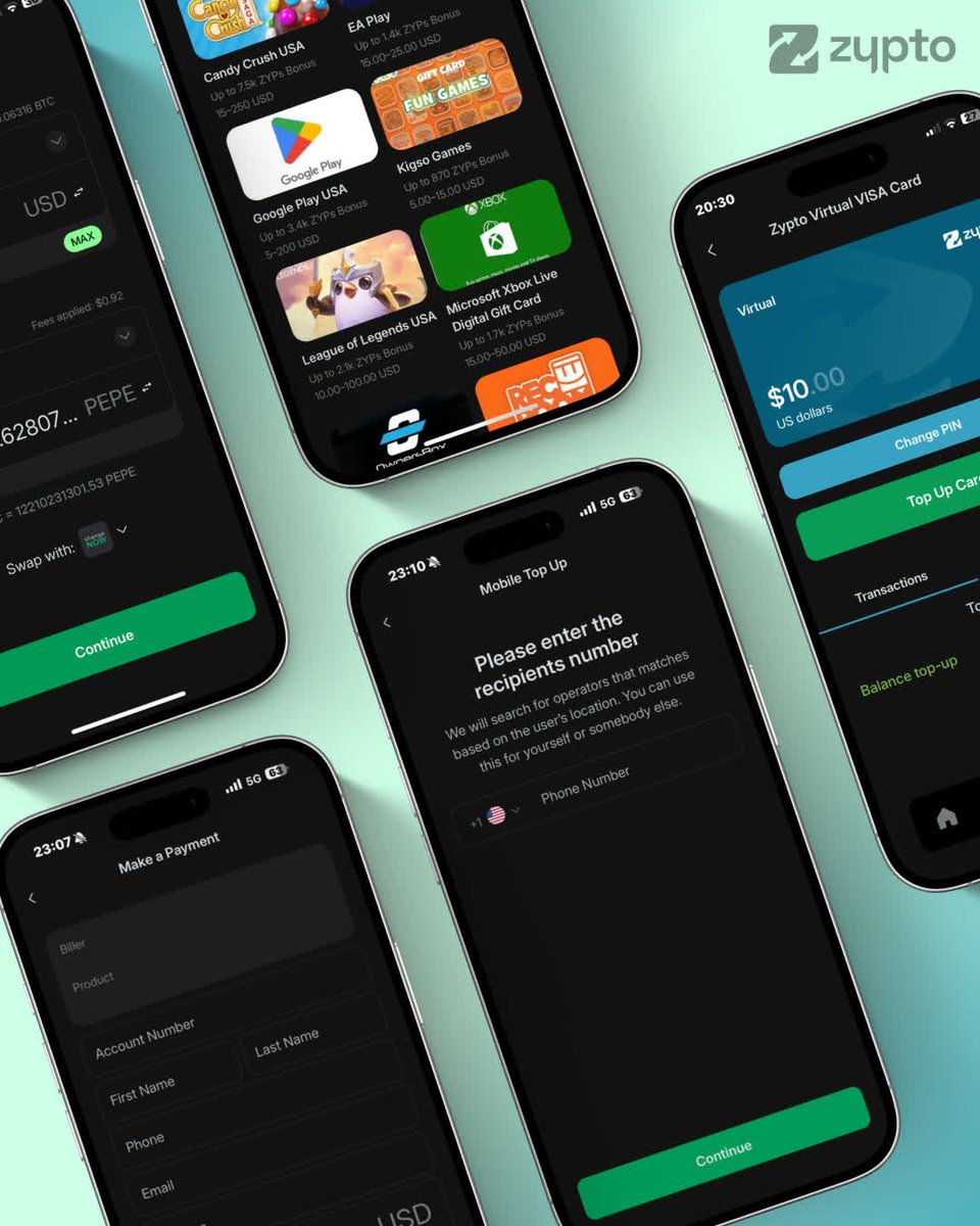 When Bitcoin is pumping, and the whole crypto market is up 📈

Does that make you use crypto more often in real life? 👀

Zypto App gives you the tools to do it:

💳 cards
🎁 gift cards
🧾 bill payments
📱 mobile top-ups
🔄 swaps

That's what matters when crypto becomes part of