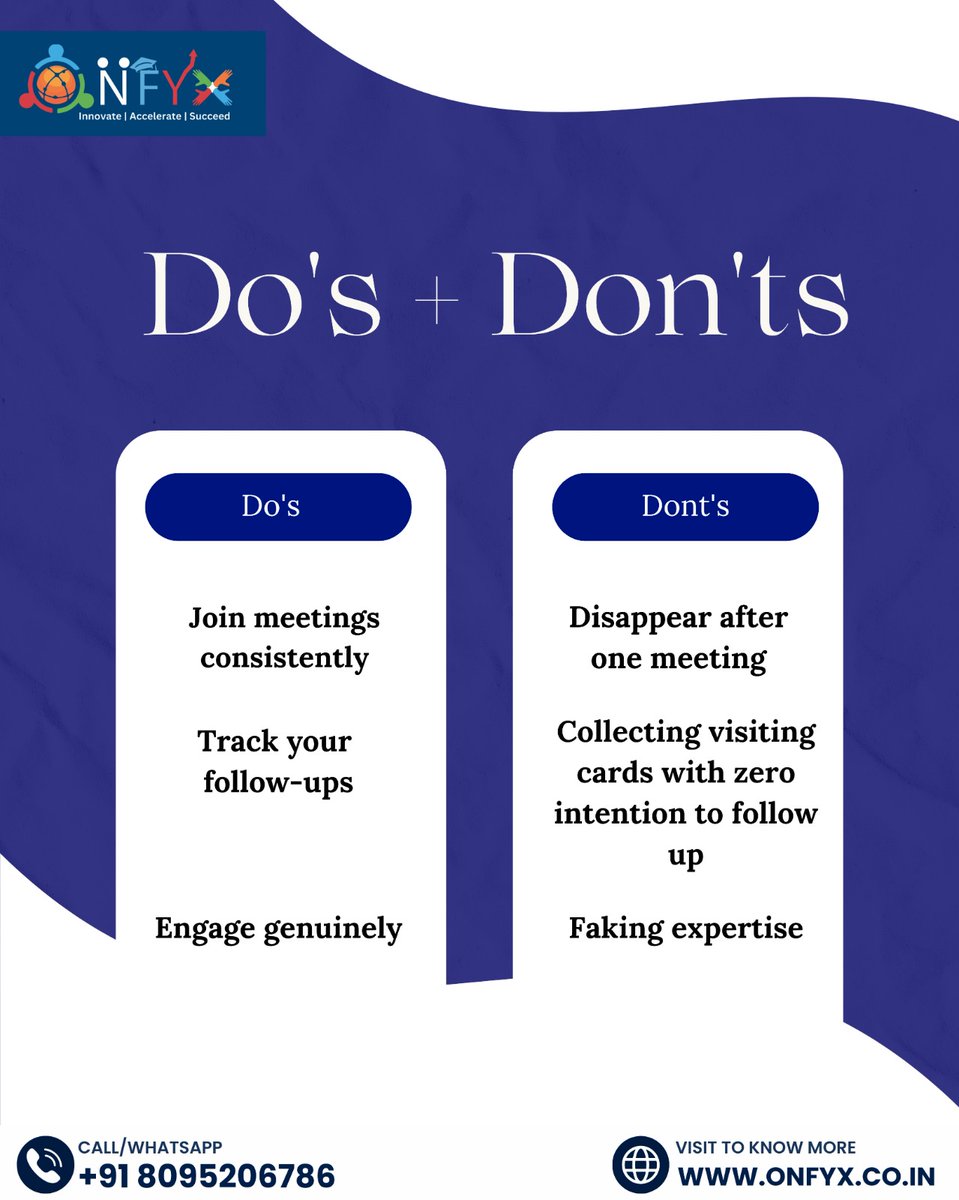 onfyx's tweet photo. Most people attend meetings. Very few actually grow from them.

The difference?
Consistency. Follow-ups. Authentic connections.

Play it right and watch your network turn into opportunities.
.

#networking #ONFYX #BusinessGrowth #Entrepreneurs #HPCL https://t.co/F6PBtvMUSt