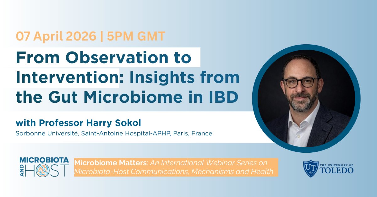 MicrobiotaHost's tweet photo. Are you investigating #microbiota-host cross-talk or therapeutic potential of harnessing the gut microbiome? Join us for our first #Microbiome Matters webinar, where we spotlight translational microbiome research w/ expert Prof. Harry Sokol.

Resigter now: https://t.co/3zyvioZzsz https://t.co/gI6Aeuxlqf
