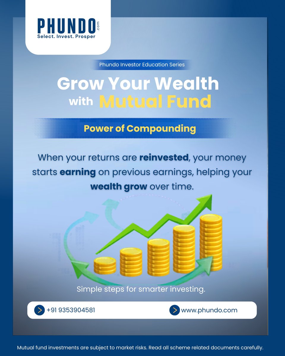 Phundos's tweet photo. Ever wondered how your money can grow on its own? 🤔
That’s the power of compounding when your investments start earning on what they’ve already earned.
Start small, stay consistent, and let time do the magic
#Phundo #MutualFunds #PowerOfCompounding #InvestSmart #WealthJourney https://t.co/OdLVCAh6we