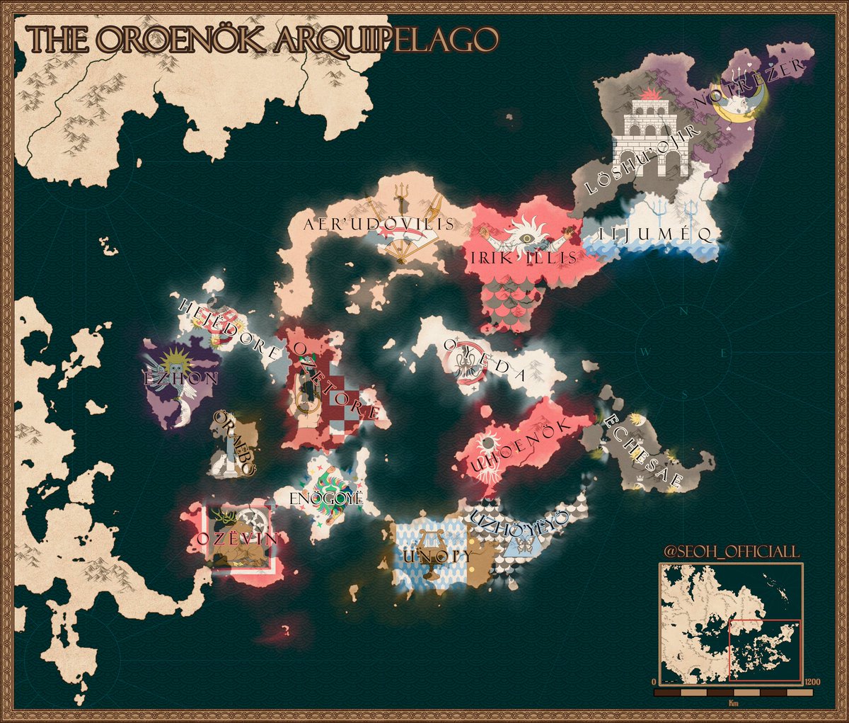 Seoh_Officiall's tweet image. The Oroenök Arquipelago

Before the destruction that ravaged the West, The fractured islands of Oroenök are said to have been, in a distant past, the heartlands of an ancient empire, but after the stars fell, only the witch-queens remained.
#TheLordOfThorns #fantasymap
