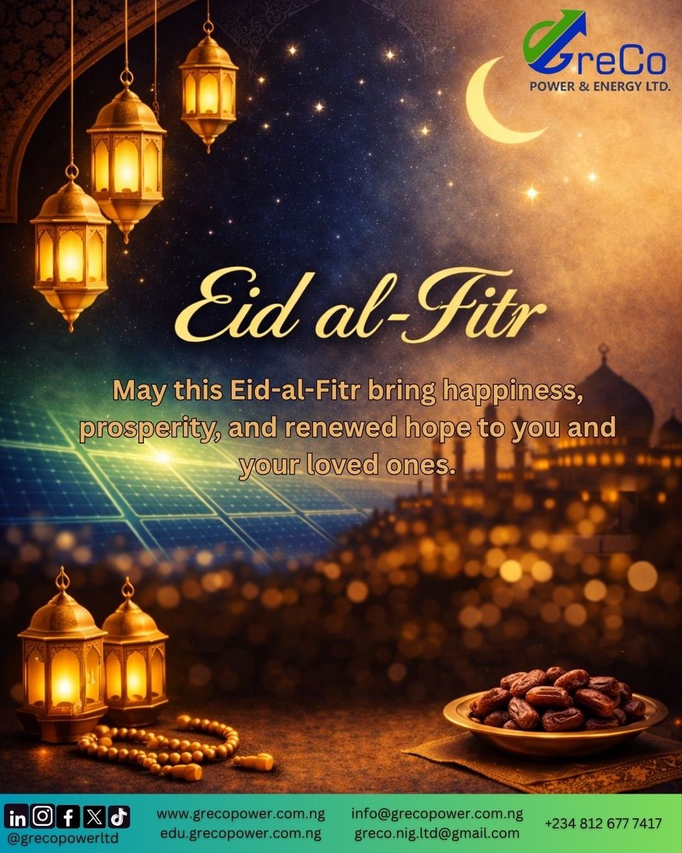 Eid Mubarak 

As we celebrate Eid al-Fitr, may this special occasion bring peace, joy, and abundant #blessings to you and your loved ones. May your homes be filled with light, happiness, and prosperity.

#Eidmubarak #Eidalfitr #tgif  #Celebration #Renewal #LightAndHope #Solar
