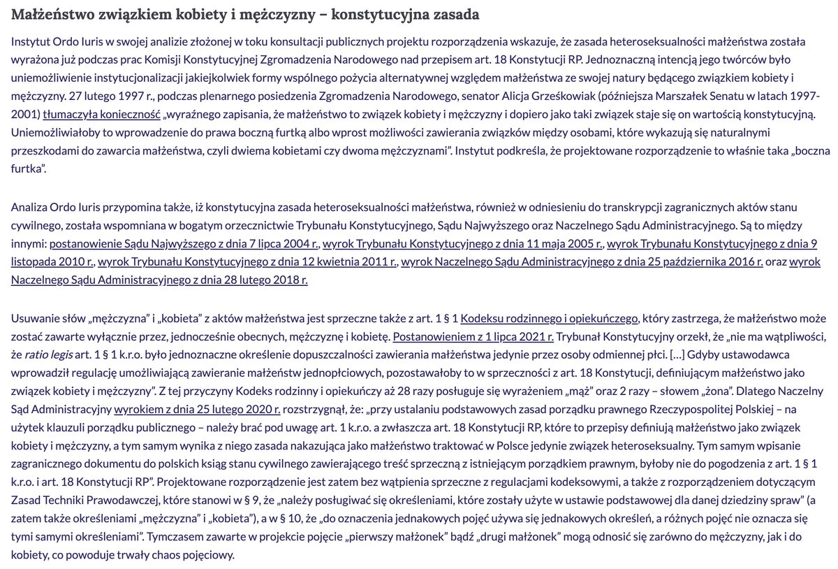 Wyrok NSA zmuszający do transkrypcji „małżeństw” jednopłciowych jest:
1⃣materialnie:sprzeczny z Konstytucją i Kodeksem rodzinnym i opiekuńczym,z których wynika heteroseksualność małżeństwa,
2⃣formalnie:niemożliwy do wykonania w 30 dni–rządowe vacatio legis to 8 miesięcy.
Więcej: