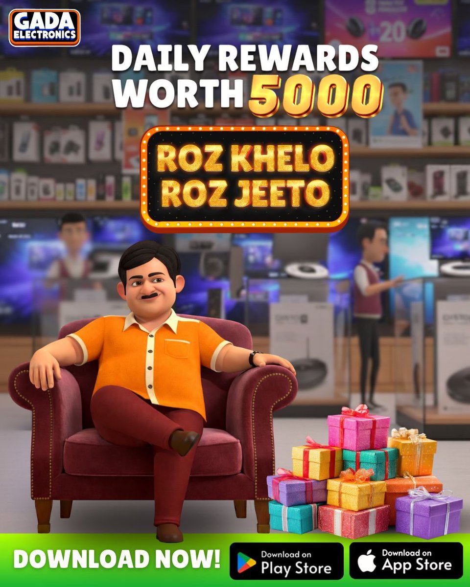 TMKOC_NTF's tweet image. Roz Khelo Roz Jeet
PLAY. RANK. WIN. 📷 
Rewards worth 5000 every day!

Download Gada Electronics and Play now. 
Playstore: play.google.com/store/apps/det…

Appstore: apps.apple.com/in/app/gada-el…

#JethalalBackstory #MobileGaming #NewUpdate #PlayNow #gadaelectronics