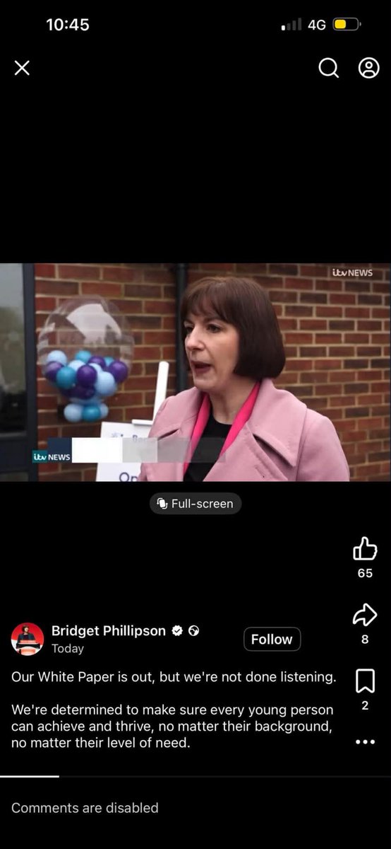 ChopsyBristol's tweet image. This shows what a load of cobblers the White Paper is.  Bridget Phillipson: “We’re not done listening.” Promptly stops comments on post because they don’t like listening #send #whitepaper #education