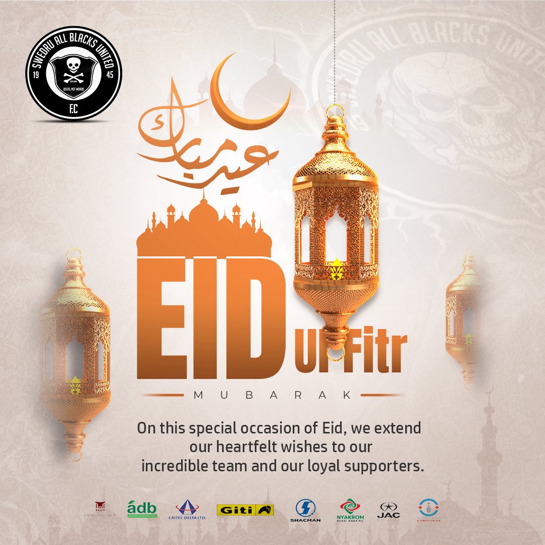 allblacksufc_45's tweet photo. Eid Mubarak to our Muslim faithful! 🌙✨
May this special occasion bring peace, joy, and countless blessings to you and your families.

From all of us at Swedru All Blacks, we celebrate with you and wish you a victorious and prosperous Eid! 🤍🖤 https://t.co/Kfu0vBfIid