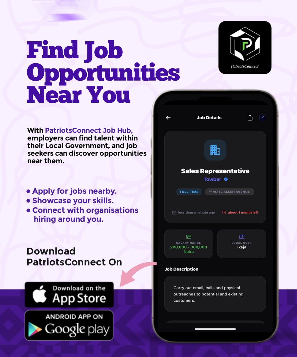 Patriots_Co1's tweet photo. Sometimes the opportunity you’re looking for is closer than you think. 💼📍

With PatriotsConnect Job Hub, employers can find talented people within their Local Government, while job seekers can discover opportunities near them

Apply for nearby jobs, showcase your skills, and... https://t.co/BULCpOrVbK