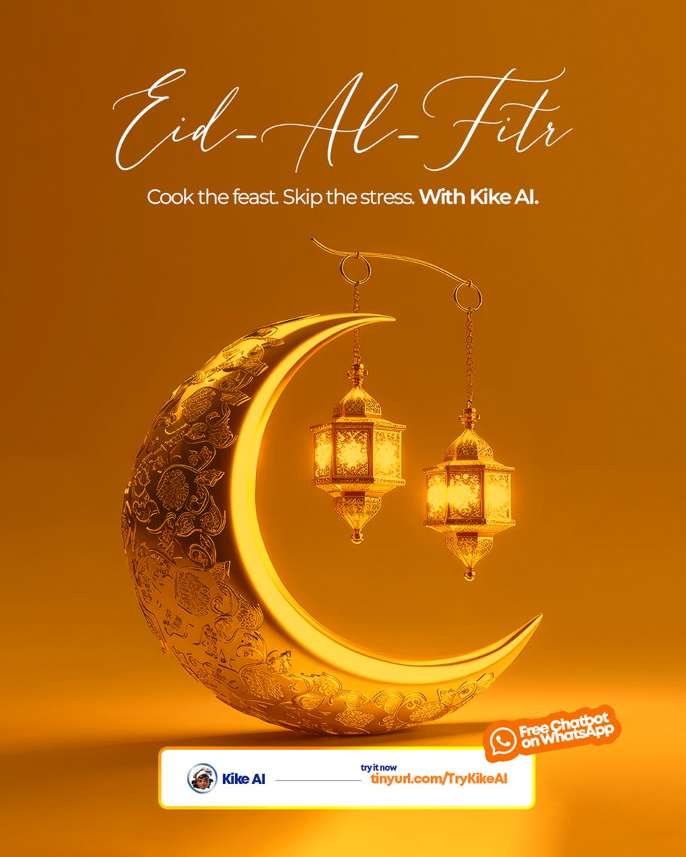 myKikeAI's tweet image. 🌙✨ Eid Mubarak!

Celebrate Eid al-Fitr with joy, love, and great food 🍽️

Need recipe ideas or meal plans? Kike AI has you covered 🤖✨

It’s FREE. No downloads.

Try it: tinyurl.com/TryKikeAI
Say “Hello Kike” 💬

#eidmubarak #kikeai